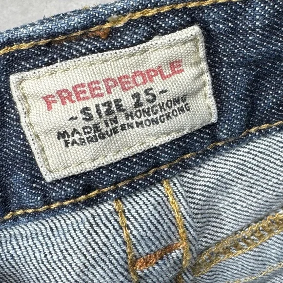 Vintage Y2K Free People Low Rise Zip Fly Flare Dark Blue Wash Blue Jeans Size 25 - Picture 14 of 15